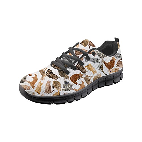 HUGS IDEA Animal Puzzle Leichte Laufschuhe Mesh Walking Jogging Schuhe Turnschuhe, Weiß - Katze 1 - Größe: 39 EU