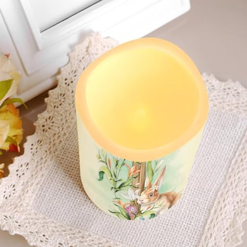 Image of Easter Bunny and Ccoss Plastic Flameless Candles with Remote Control and Timer LED Flickering Battery Electric Pillar Candles for Table Easter Decoration