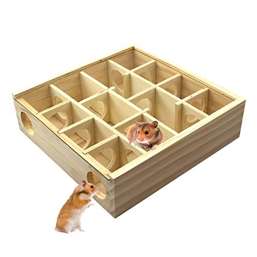 DINGZHAO Labyrinthe pour hamster, tunnel en bois avec couvercle en verre, jouets jouant à la maison pour animal de compagnie, hamster, gerbille, rat souris Cover