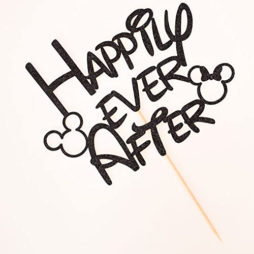 Happily Ever After Cake Topper, Mickey And Minnie Themed Wedding Cake Toppers, Disney Wedding Party Decorations, Black Glitter #TOP3