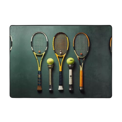 WZYCWB Alfombra estampada con pelotas de tenis y raquetas, 80 x 58 pulgadas, suave y antideslizante, adecuada para mesitas de noche, oficinas, balcones y otros espacios.