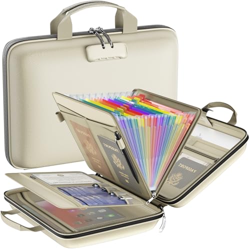 Fireproof File Organizer with Lock, Hard Case Fireproof Document Box with 13 Colorful Pockets Accordion File Folder, Important Document Organizer for Letter A4 Files Laptop Passports (Beige) by Tamfile - Used condition - US$21.60