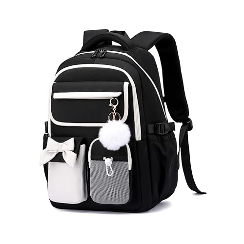 NIWEIYA Mochila escolar para meninas, crianças, escola primária, mochila para meninas, adolescentes, fofas, infantis, mochilas casuais, Preto, Mochilas Daypack
