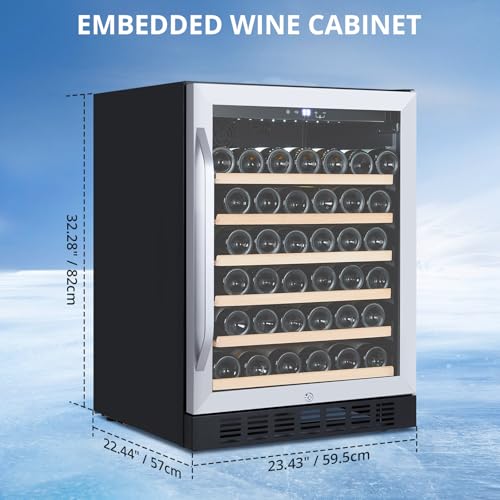 GarveeHome 24'' Wine Cooler Refrigerator - 46 Bottles Capacity, Professional Compressor, 41°F To 64°F Temp Control, Stainless Steel & Tempered Glass, With Safety Lock, Built-In Or Freestanding
