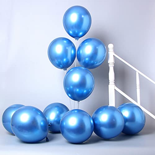 Metallic Balloons, 100 Pcs 12 Inch Blue Chrome Balloons, Shiny Thick Latex Balloons Helium Balloons For Birthday Baby Shower Wedding Engagement Anniversary Valentine's Day Christmas Party Decorations Supplies #TOP2