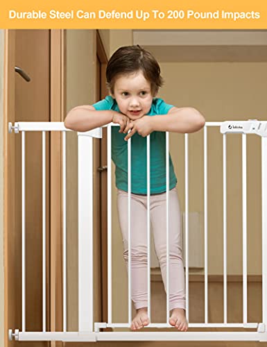 Tokkidas 29.5-51.6" Auto Close Safety Baby Gate, Extra Tall And Wide Dog Gate, Durable Easy Walk Thru Child Gate For Stairs, Doorways, House, Pressure Mounted Kit, White #TOP1