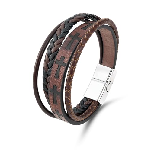 Mrcaois Brown Braided Leather Cross Cuff