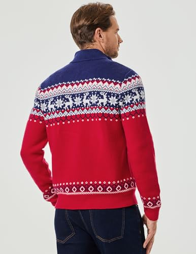 Image of JMIERR Men's Cable Knit Pullover Sweater Casual Long Sleeve Stand Collar Button Knitted Sweaters
