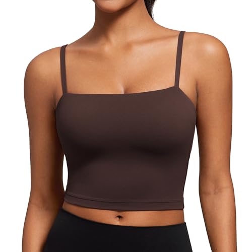 CRZ YOGA Butterluxe Cami Longline Sports Bras for Women - Square Neck Adjustable Padded Workout Crop Tank Top Camisole