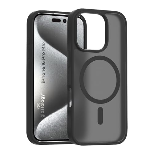Image of Glassology Silicon Case for iPhone 16 Pro Max Frosted Magnetic Case - Matte Translucent TPU+PC Shockproof & Anti-Scratch Phone Cover with N52 Magnet Black