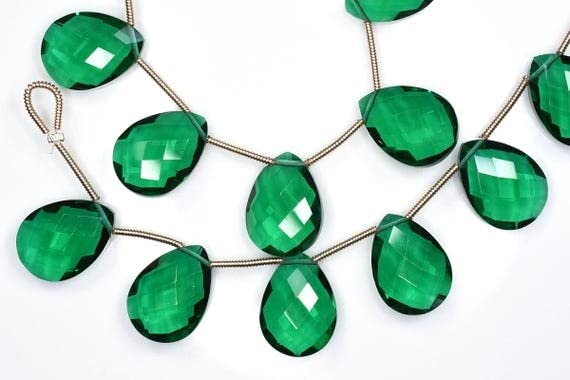 Quartz vert briolette poire 12x16mm microfacetté pour perles