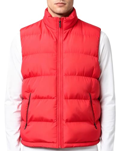 LUYIJIESHENG Mens Red Puffer Vest Winter Zipper Outerwear Vests Warm Water-Resistant Sleeveless Puffy Jackets Size M