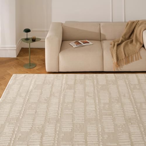 Revival Rugs Shell 6'7'x9' Washable Area Rug for Living Room Bedroom - 100% Recycled Oeko-TEX Certified, Medium Pile, Beige, Cream