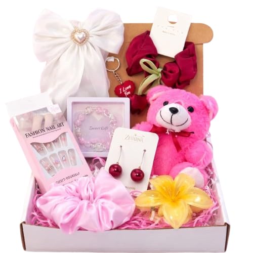 9-Piece Women’s Fashion Jewelry & Hair Accessories Gift Set | Pendant Chain, Pandora-Style Bracelet, Oxidised Jhumki Earrings | Satin Hair Bow, Scrunchie & Big Flower Claw Clip | Random Colors & Designs (ZEV_GIFT_HAMPER)-image-12