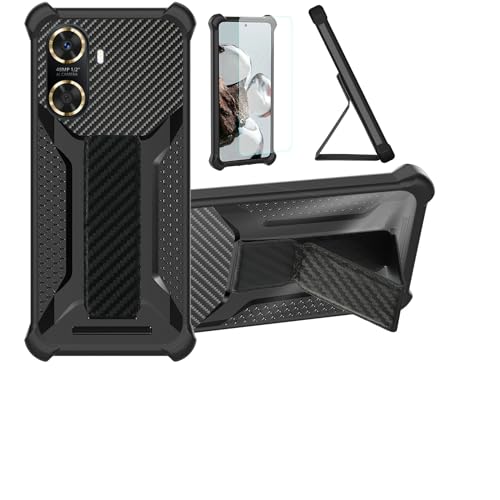bojioderf Case Compatible for Huawei Enjoy 60 Phone Case Cover [with Tempered Glass Screen Protector] Hybrid Case [Folding Support Magnetic] [Frosted Anti-Fingerprint] Black
