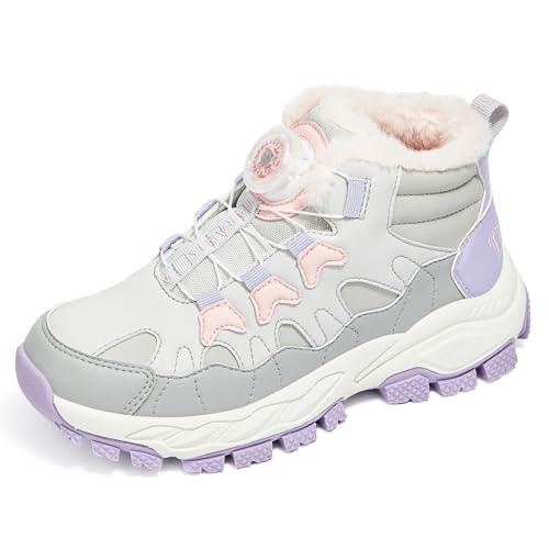 Kids Winter Snow Boots Boys Girls Wide Toe Box Warm Athletic Hiking Shoes Fur Lined Outdoor Ankle Walking Boots