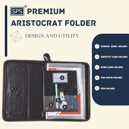 Image of SPS PU Leather 36-Pocket A4 File Organizer - Professional Document Holder for Certificates, Legal Documents, Home, Office, School Use (Blue)