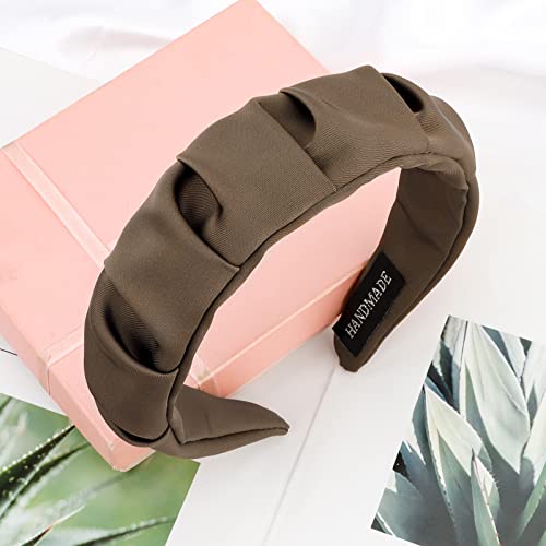 Jaciya Headbands For Women Wide Solid Color Headband For Girls Padded Satin Silk Headbands Thick Hairbands Fashion Vintage Hair Accessories(Khaki,Brown,Black,Beige) #TOP5