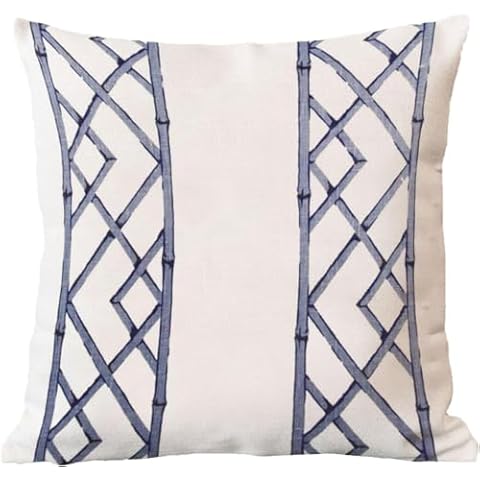 Blue and White Geometric Latticely Ultramarine 18x18 Throw Pillow Cover Zipper Bamboo Trellis Decorative Pillow Cover For Sofa Couch Living Room Housewarming Gift Cover