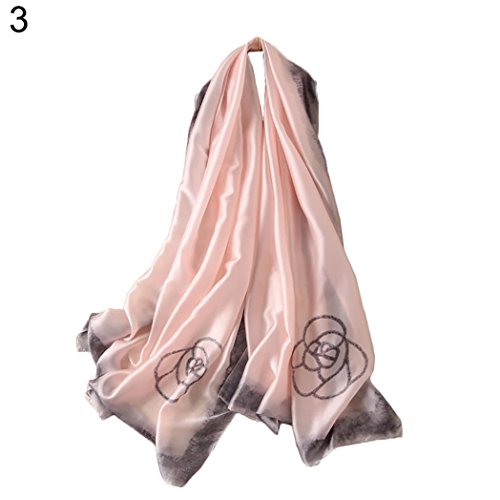 Steellwingsf Fashion - Bufanda de Seda sintética para Mujer, Suave, con Diseño de Flores, Color Negro, Rosa, Talla única