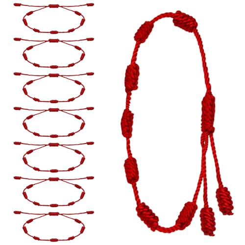8 Pieces Red String Bracelet Set - Adjustable 7 Knot Red Cord Bracelet, Lucky Charm Bracelet Amulet for Protection, Knots String for Protection, Bracelets Knots Chain Braided for Friendship, Lovers