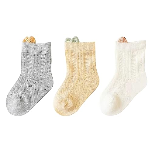 RNTOP Toddler Crew Socks 3 Pairs Non Slip Baby Socks Boy Girl Ultra Thin Socks Breathable Floor Socks Spring (A, 6-12 Months)