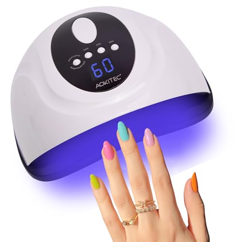 Lampara Uñas Semipermanentes Aokitec, 150W Lampara UV LED Uñas, Maquina Uñas Semipermanentes, Secador Uñas | Sensor automático | Opción de calor bajo de 99 segundos | Manicura y Pedicura