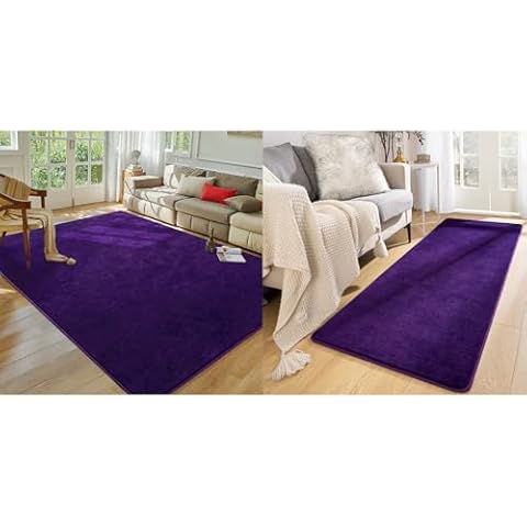 Softlife 6x9 and 2x6 Purple Living Room Rug, Washable Area Rugs for Bedroom, Soft Fluffy Fuzzy Carpet Bedside Rug Indoor Non-Slip Rug for Kids Home Decor Aesthetic Dorm Nursery Cover