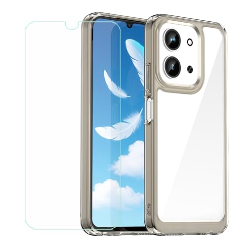 用FZZSZSケース 適用 Redmi 15C (6.9") + 強化ガラススクリーン保護フィルム 、透明な黒なソフトシリコンケース保護TPUカバーのケースカバー