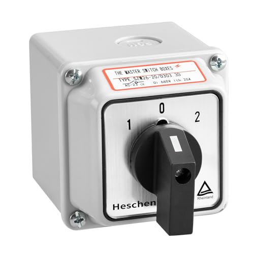 Heschen Interruptor de mudança de seletor de came rotativo universal, SZW26-20/D303.3D, 660 V 20 A, 3 posições, 3 fases 12 terminais, CE, com interruptor mestre caixa exterior (caixa padrão)