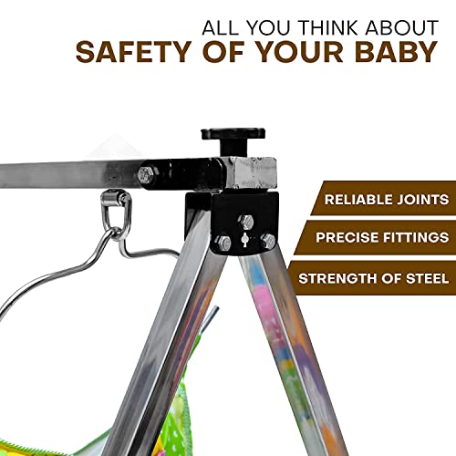 AMDOT-Baby-Boys-and-Girls-Portable-Folding-Swing-Baby-Cradle-Ghodiyu-Palna-with-Hammock-Having-Mosquito-Net-Square-Steel-Black