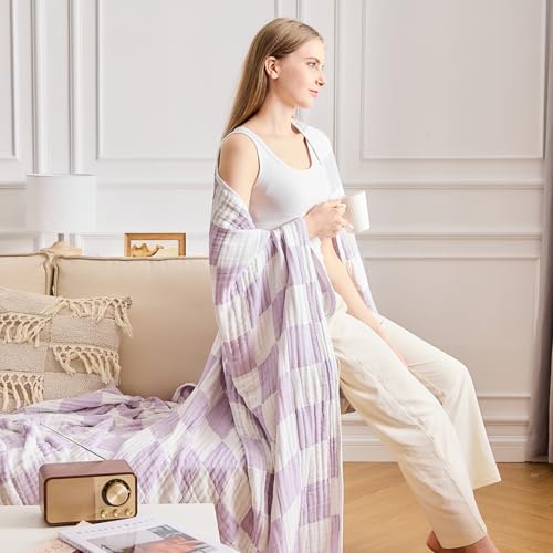 Image of EMME Cooling Muslin Twin XL Blanket - Checkered Lightweight Summer Cotton Blankets of Rayon Derived from Bamboo for Hot Sleepers, Soft Breathable All Season Gauze