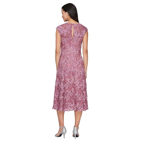 Image of Alex Evenings Women's Midi Stretch Lace & Sequin Formal Dress, Wedding Guest, Mother of The Bride (Petite and Regular Sizes)
