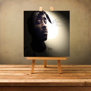 Toile Tupac bandana blanc cadre noir 10x8 deco murale chambre ado et studio rap