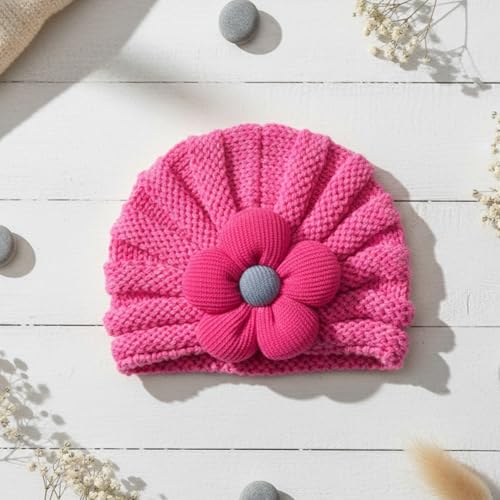 Image of SYGA Baby Cap Flower Wool Warm Knitted Streachable Hat Infant Toddler Baby Cap 0-3 Years