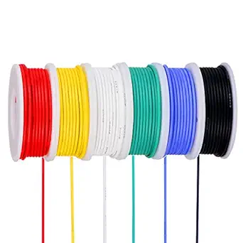 26awg Electrical Wire, Colored Wire Kit 26 Gauge Flexible Silicone Wire(6 different colored 33 Feet spools) 300V Tinned Copper Wire