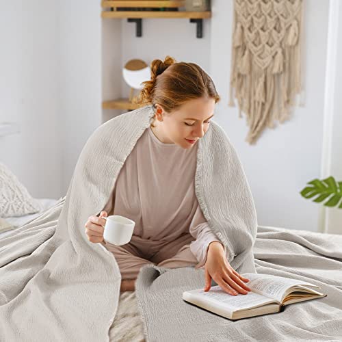 Hombys 92 Inchx108 Inch 100% Pure Linen Oversized King Blanket-Soft Linen Reversible Throw Blanket In Natural Linen Color Bed Blanket thumb #5