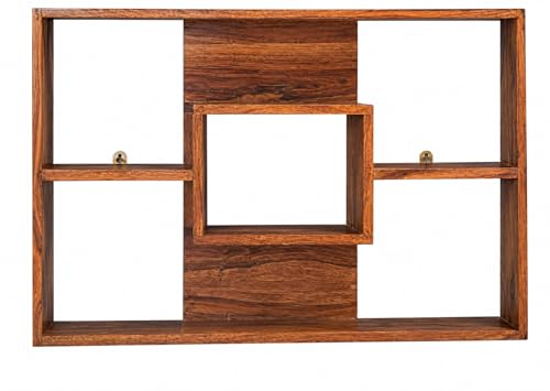 Image of SHYAM ART & CRAFT Wooden Book Shelf for Wall | Wall Mounted Bookshelf for Living Room & Bedroom | Floating Wall Shelves | Home Decor & Wall Decoration Items | Corner Shelf for Decor, Honey Finish