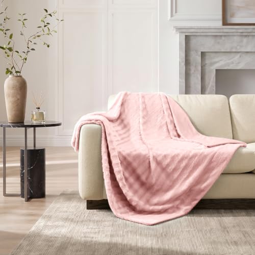 Madison Park Duke Faux Fur Throw Blanket for Sofa, 50 x 60, Blush - image 8