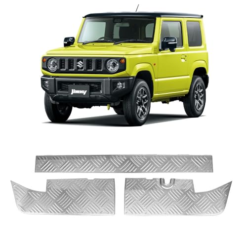 VKINGER ジムニーシエラ JB74 パーツ リアバンパープレート テールエンドカバー 保護パーツ 傷防止 内装 カスタム パーツ アクセサリー JIMNY 縞鋼板柄 (シルバーヘアライン)