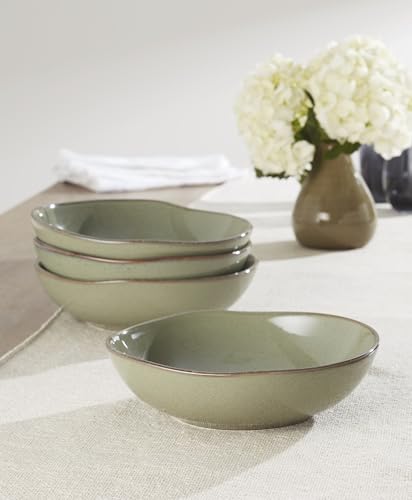 Image of Oneida Organic Shades Sage Green Stoneware Pasta Bowl Set for 4, 34.5oz