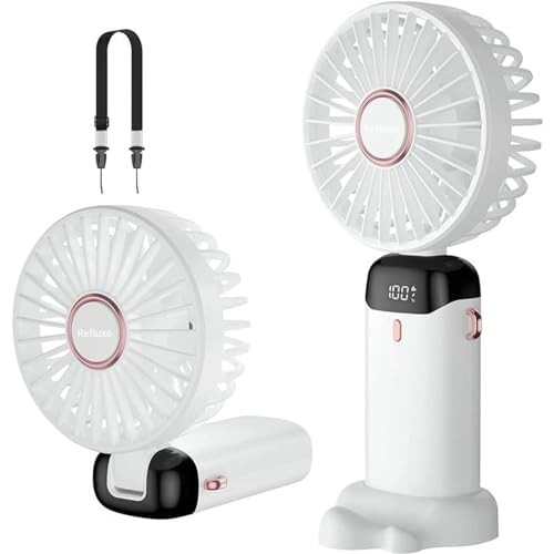 Image of Handheld Fan, USB Rechargeable Mini Portable Fan, Small 5 Speed Pocket Fan with Lanyard and Base, Built-in 4200mAh Battery Desk Fan