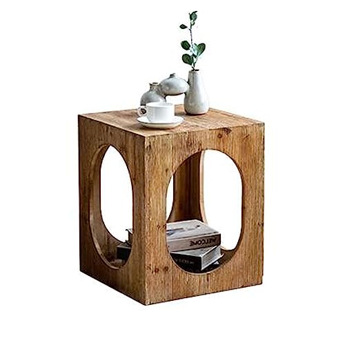 Table d'appoint carrée de ferme avec étagère basse de rangement