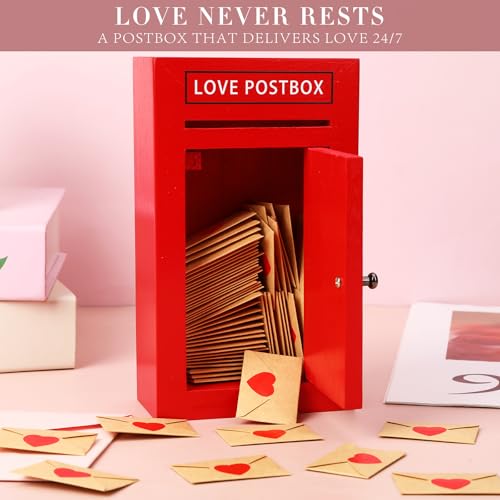 Romantic Wooden Love Postbox Set, 50 Mini Love Notes and Envelopes - Image 2