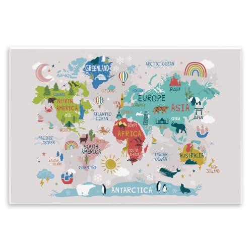 Native Animals World Map Atlas, 10 x 15 Inch Mounted Print on Wall Plaque