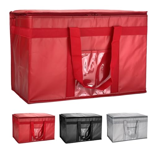 Heavy Insulated Cooler Bag with Zipper Closure, Reusable Grocery Shopping Bag Keep Food Hot or Cold, Collapsible Food Delivery Bag for Instacart, Restaurant, Food Transport (Red, 20"W x 13"H x 10"D) -  Yalilong, HX3074