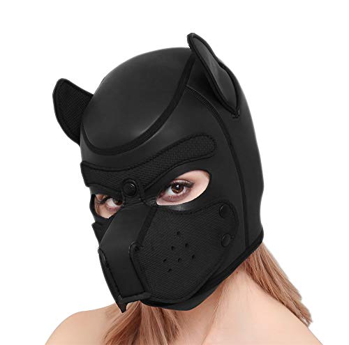Máscara de Halloween de novedad de neopreno para cachorro, perrito de cara completa para disfraces de fiesta de disfraces cosplay-Máscaras de cabeza de perro (Negro, Grande)