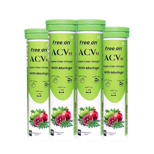 Image of Free On ACV Moringa Effervescent Tablets - Apple Cider Vinegar with Moringa - Controls Cravings, Boosts Metabolism & Weight Loss - Sugar Free - Pomegranate Extract, B6 & B12 - Green Apple (Pack of 4 (60 Tablets))