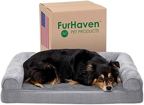 Furhaven Large Orthopedic Dog Bed Plush & Suede Sofa-Style w/ Removable Washable Cover - Gray, Large