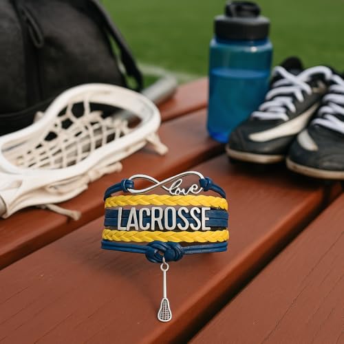 Image of SportyBella Lacrosse Bracelets For Girls - Adjustable Charm Bracelet w /Infinity Symbol & Silver Lacrosse Stick Charm. Friendship Bracelet Gifts for Players, Teams & Coaches